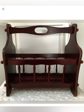 Vintage Dark Wood Magazine Book Rack Holder